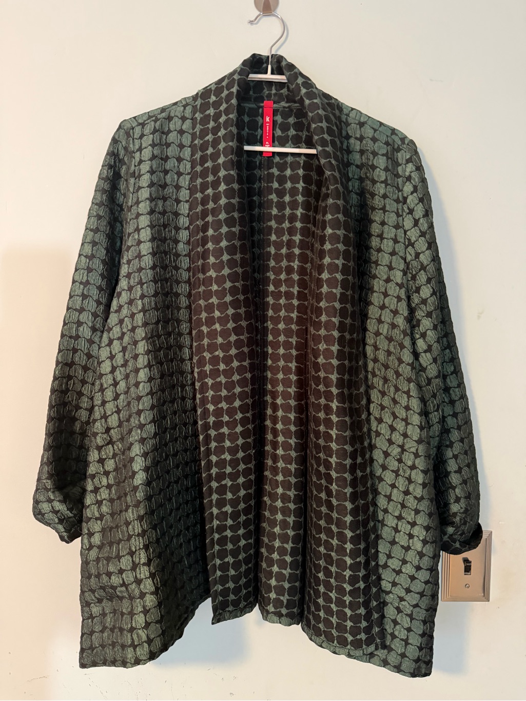 Ic By Connie K Black Green Textured Open Front Jacket Xl Artsy Lightweight Nwot
